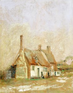 Huisjes in een landschap door Thomas Churchyard